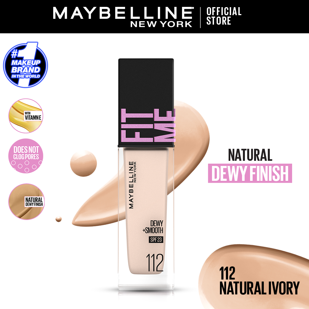 Maybelline Fit Me Dewy + Smooth Foundation SPF 23 - 112 Natural Ivory 30ml - For Normal to Dry Skin