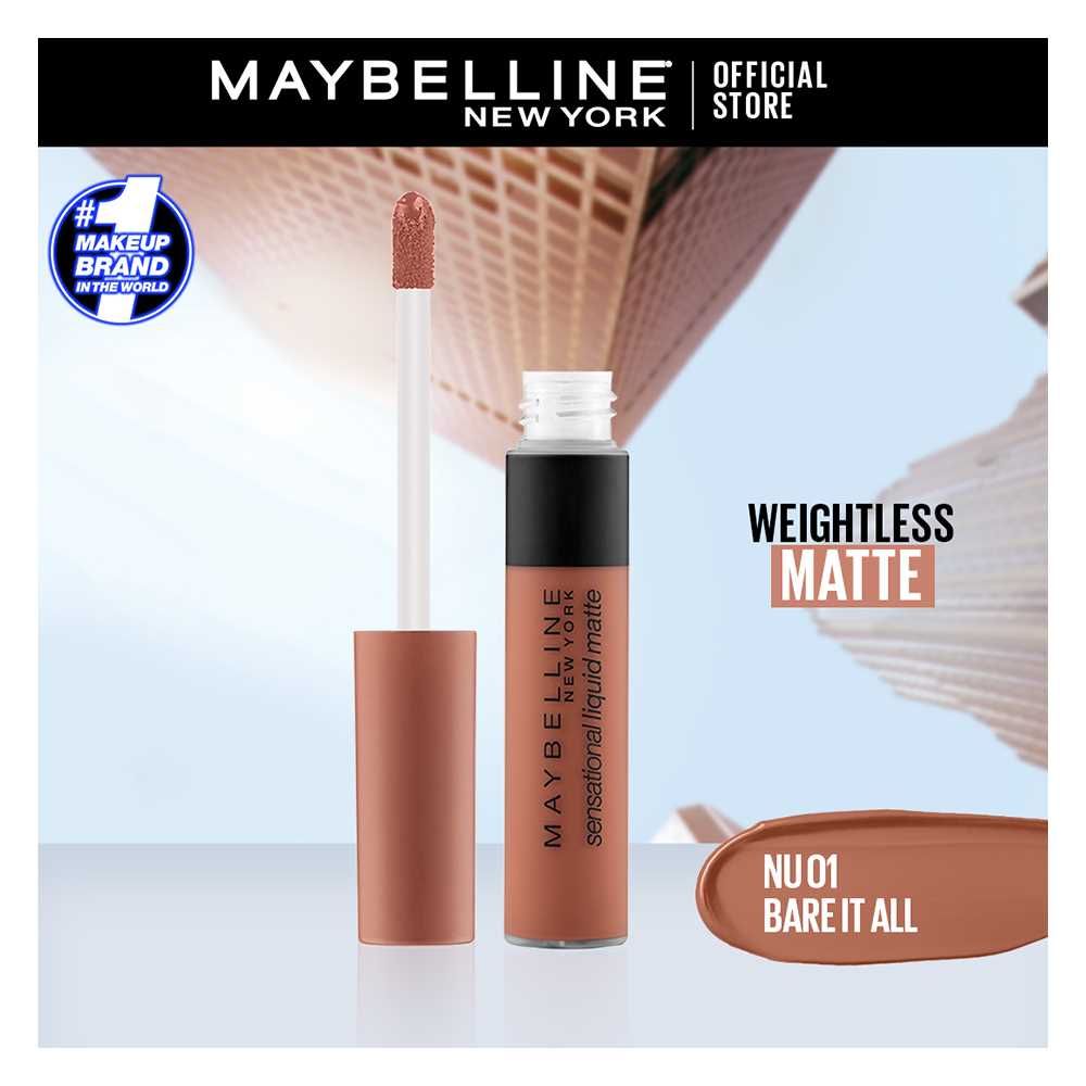 Maybelline New York Sensational Liquid Matte Lip Tint - Long lasting, Lightweight, Soft Matte Liquid Lipstick - Bare It All - Front View