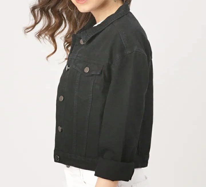 Women Black Solid Jacket  - Front View - Available in Sizes L