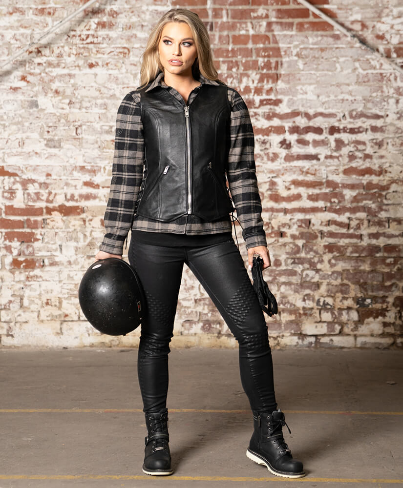 Black Leather Female Leather Motorcycle Vest Women's Motorcycle Vests Johnny Reb Australia