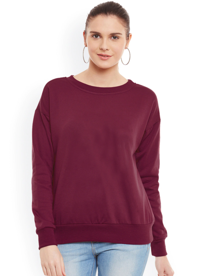 Ace Plain Basic Sweatshirt Best Fabric Maroon For Womens