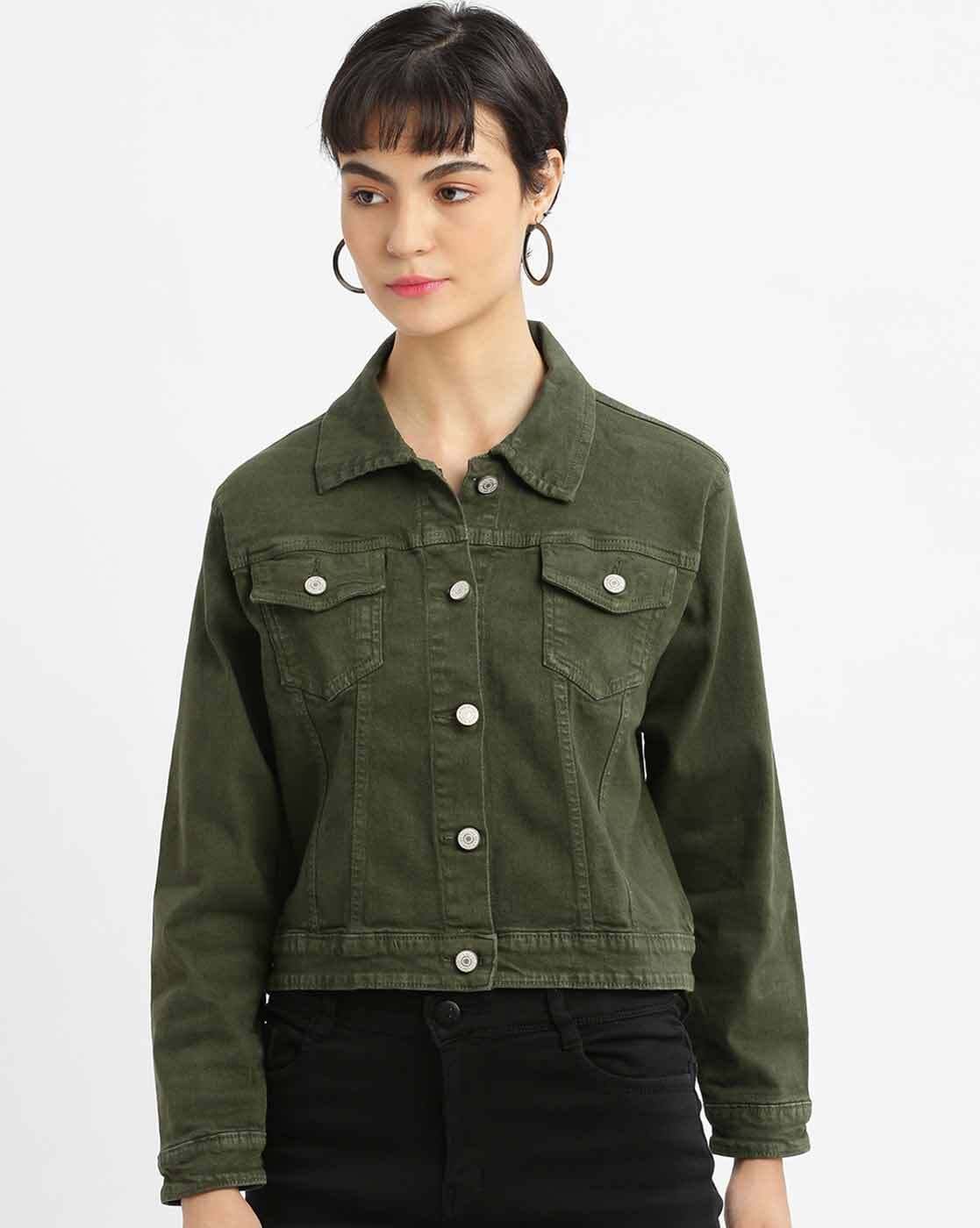 Buy Olive Green Denim Jacket for Women's Ace Premium Quality