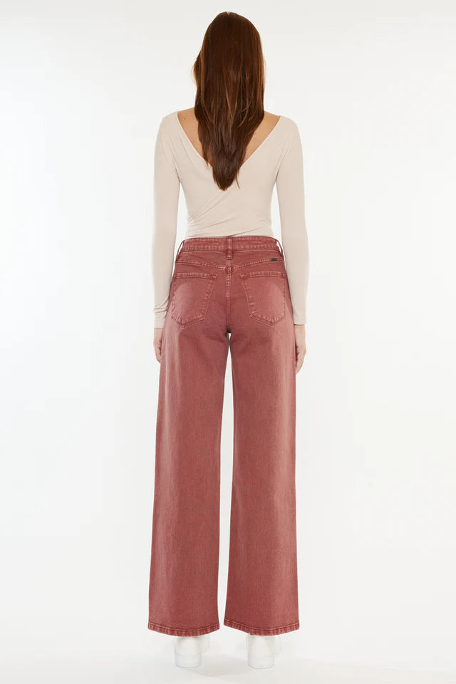 Back view of Aveline high rise wide leg jeans rust for women Pakistan