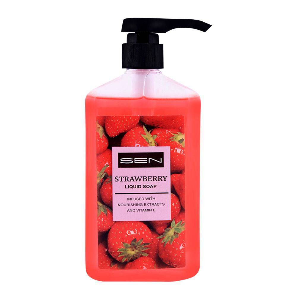 Sen Strawberry Liquid Soap, Nourishing Extracts & Vitamin-E, 600ml - Front View