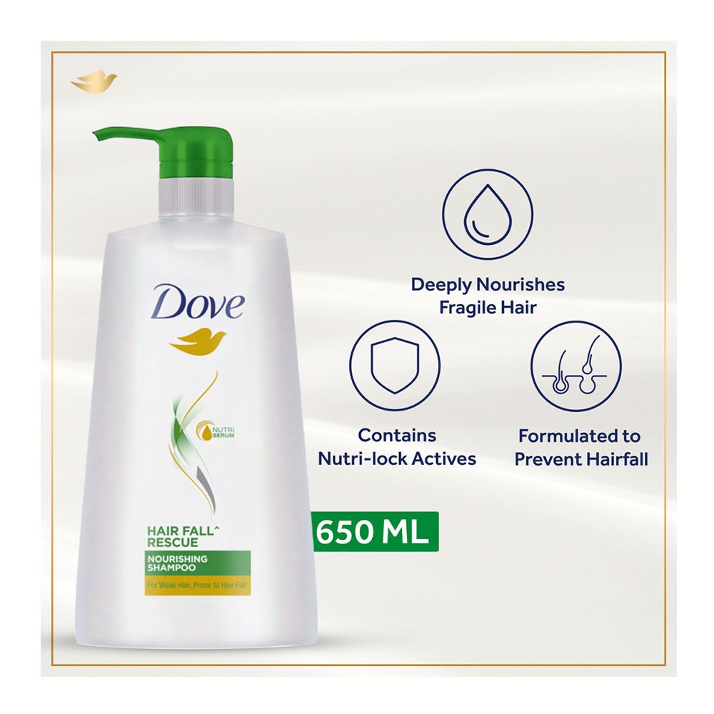 Dove Nutritive Solutions Hair Fall Rescue Shampoo, For Weak Hair Prone to Hair Fall, 650ml - Front View