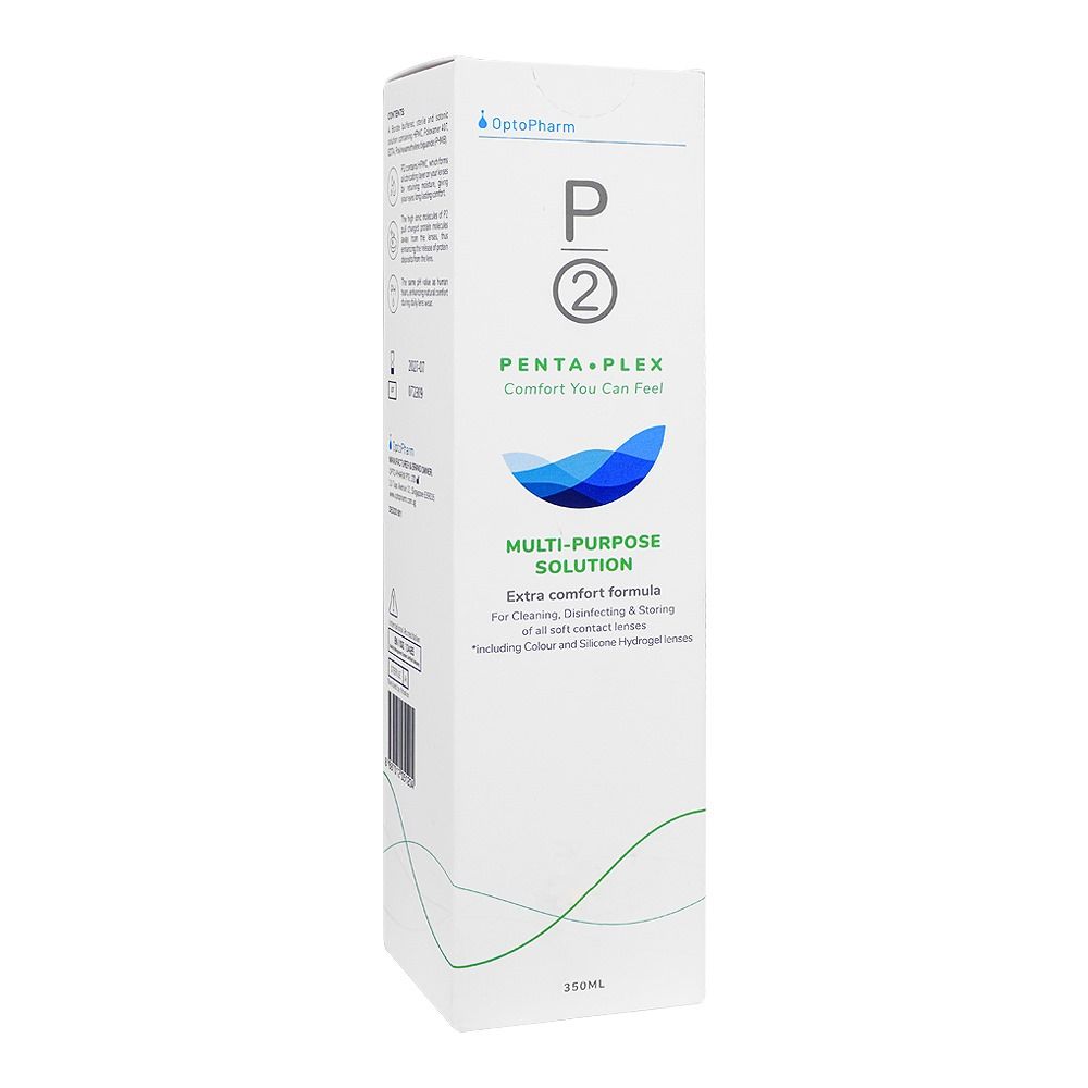 P2 Penta Plex Multi Purpose Contact Lens Solution, Ideal For Lenses Cleaning, Disinfectant & Storing, 350ml - Front View
