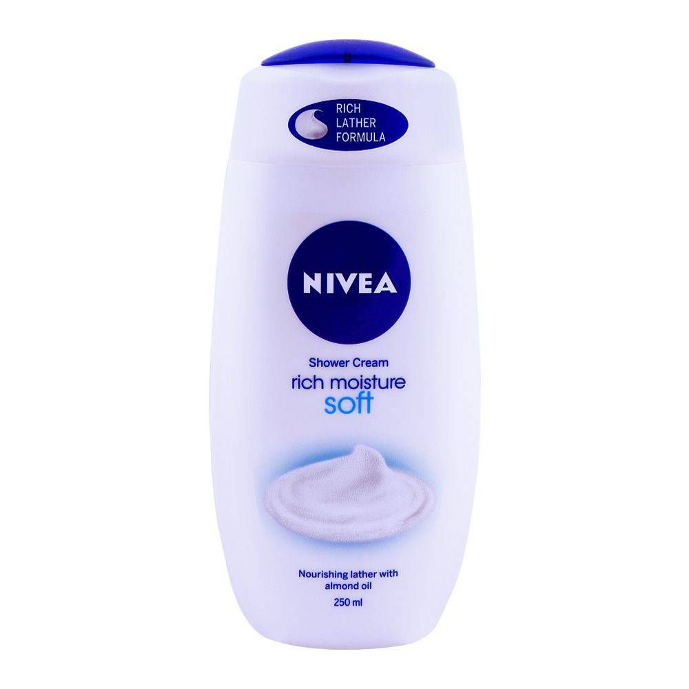 Nivea Rich Moisture Soft Shower Cream, Almond Oil, 250ml - Front View
