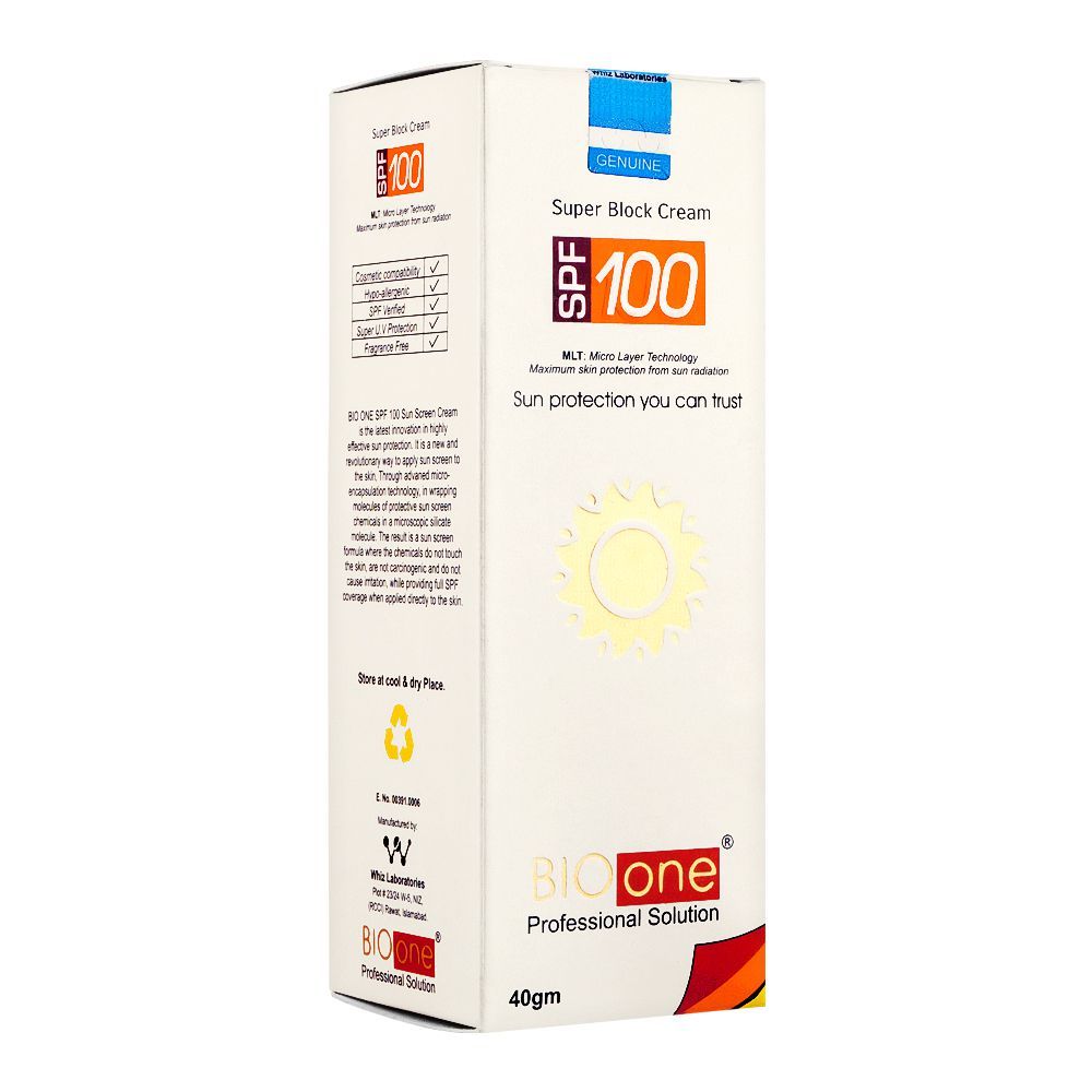 Whiz Laboratories Bio-One Sun Block SPF-100, 40g - Front View