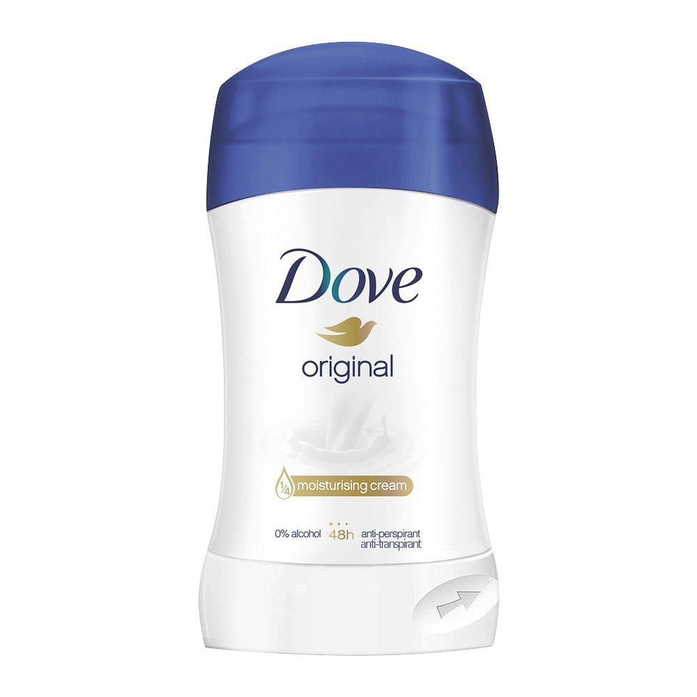 Dove 48H Original Ani-Perspirant Deodorant Stick, 0% Alcohol, For Women, 40ml - Front View