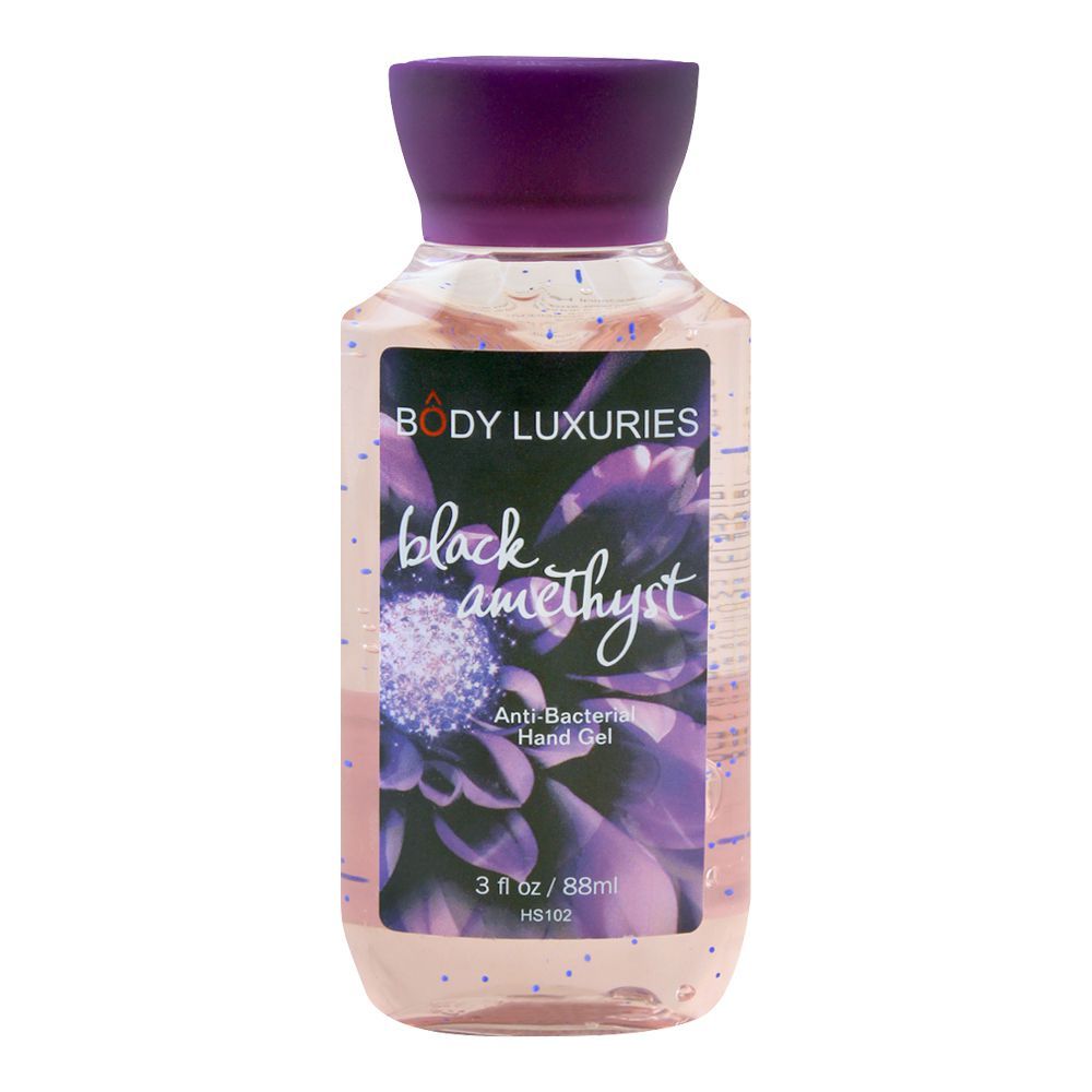 Body Luxuries Anti-Bacterial Hand Gel Sanitizer, Black Amethyst, 88ml - Front View