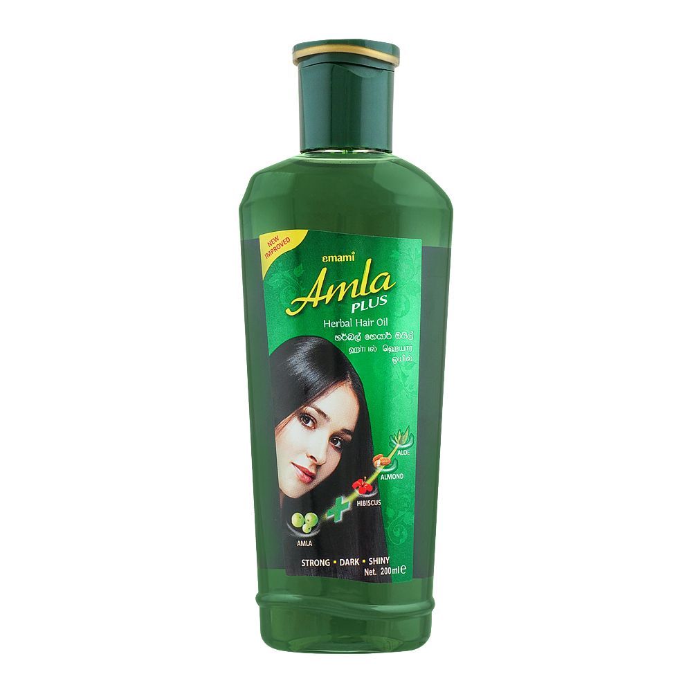 Emami Amla Plus Herbal Hair Oil, Strong/Dark/Shiny, 200ml - Front View
