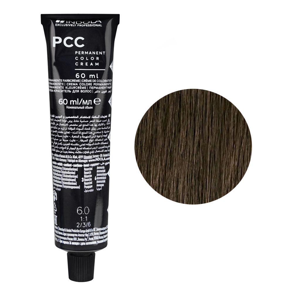 Indola PCC Natural Permanent Hair Color Cream, 60ml, 6.0 Dark Blonde - Front View