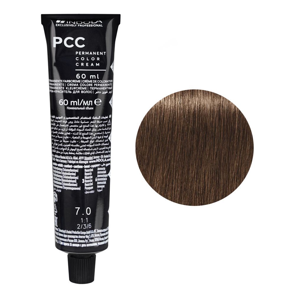 Indola PCC Natural Permanent Hair Color Cream, 60ml, 7.0 Medium Blonde - Front View