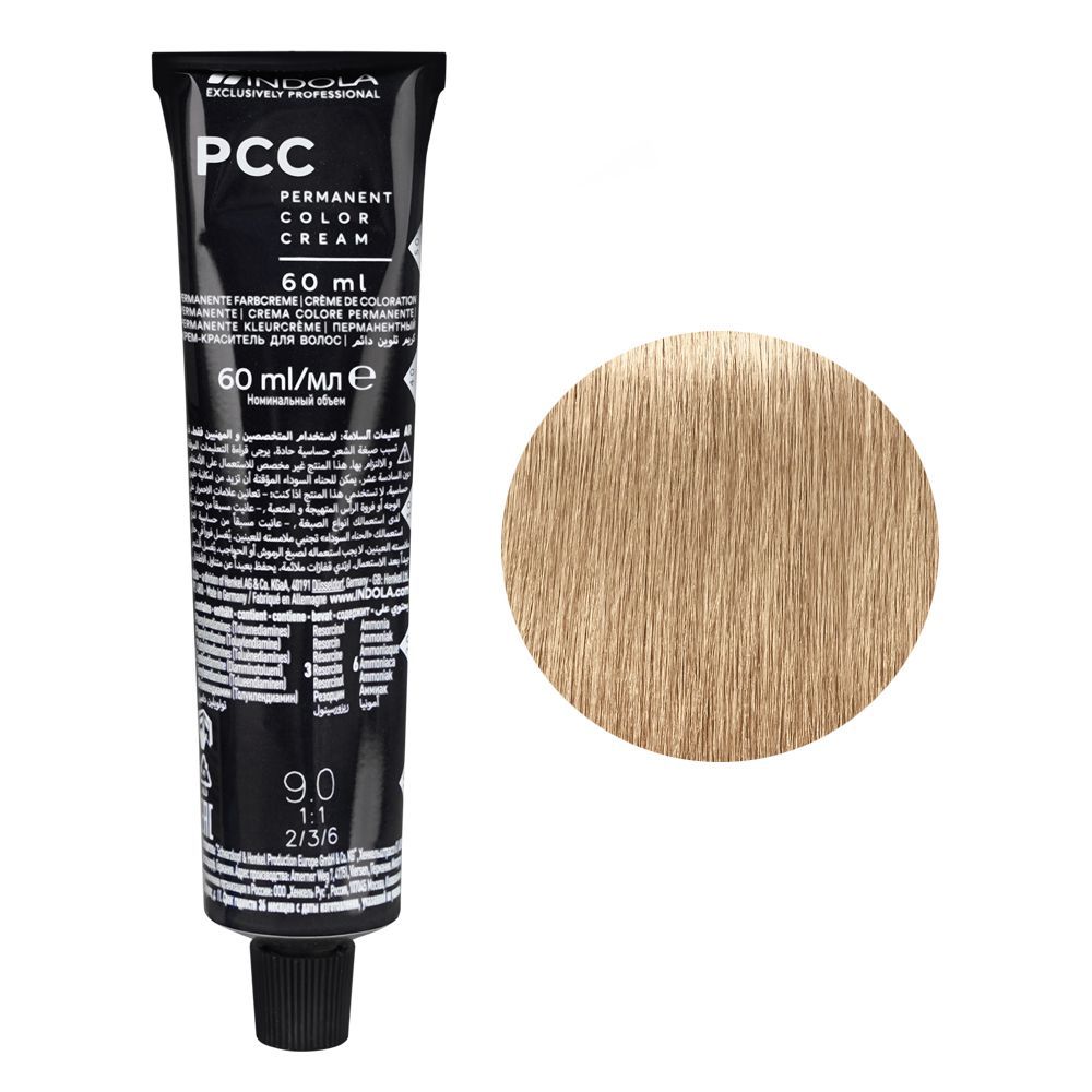 Indola PCC Natural Permanent Hair Color Cream, 60ml, 9.0 Very Light Blonde - Front View