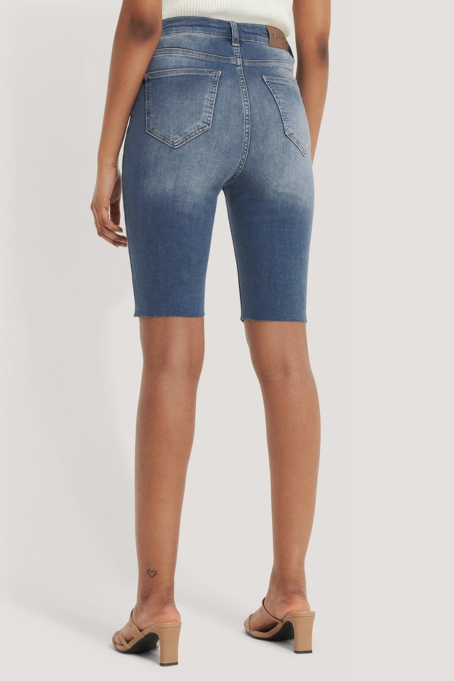 Skinny High Waist Bermuda Shorts Blue For Womens  - Side View - AceCart