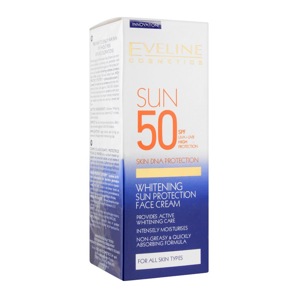 Eveline Sun Whitening Sun Protection Face Cream, SPF 50, All Skin Types, 50ml - Front View