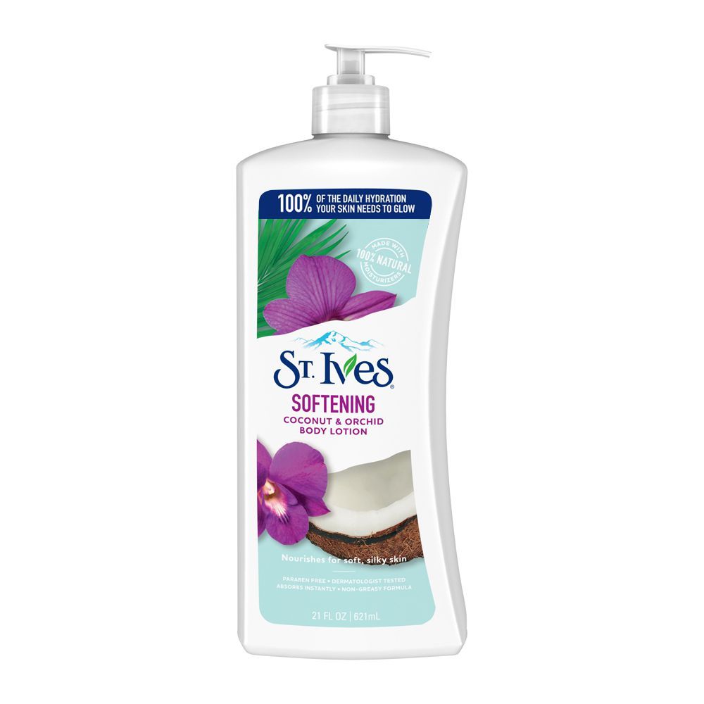 St. Ives Softening Coconut & Orchid Body Lotion, Paraben Free, 621ml - Front View
