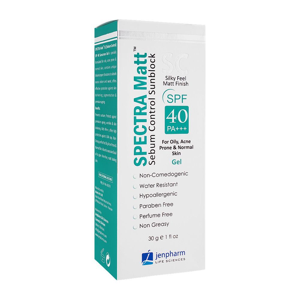 Jen Pharm Spectra Matt Sunblock SPF-40, For Oily/Acne Prone & Normal Skin, 30g - Front View