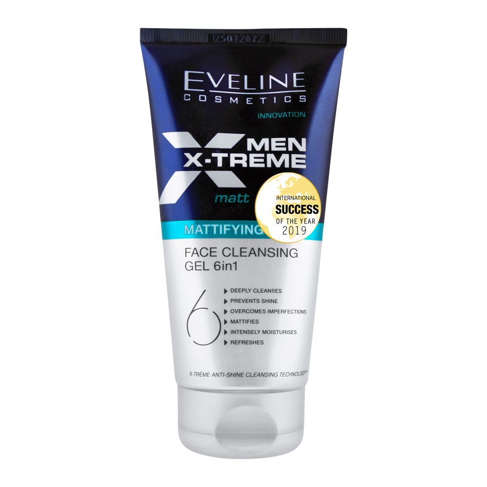 Eveline Men 6-In-1 Xtreme Matt Mattifying Face Cleansing Gel, 150ml - Front View