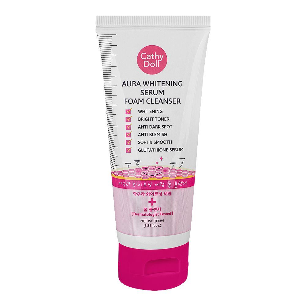 Cathy Doll Aura Whitening Serum Foam Cleanser, Glutathione, Bright Toner, Anti-Dark Spot, Blemish, 100ml - Front View