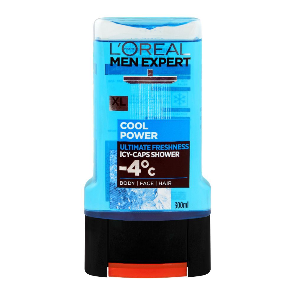 L'Oreal Paris Men Expert Cool Power Body + Face + Hair Shower Gel, Ultimate Freshness Icy-Caps, 300ml - Front View