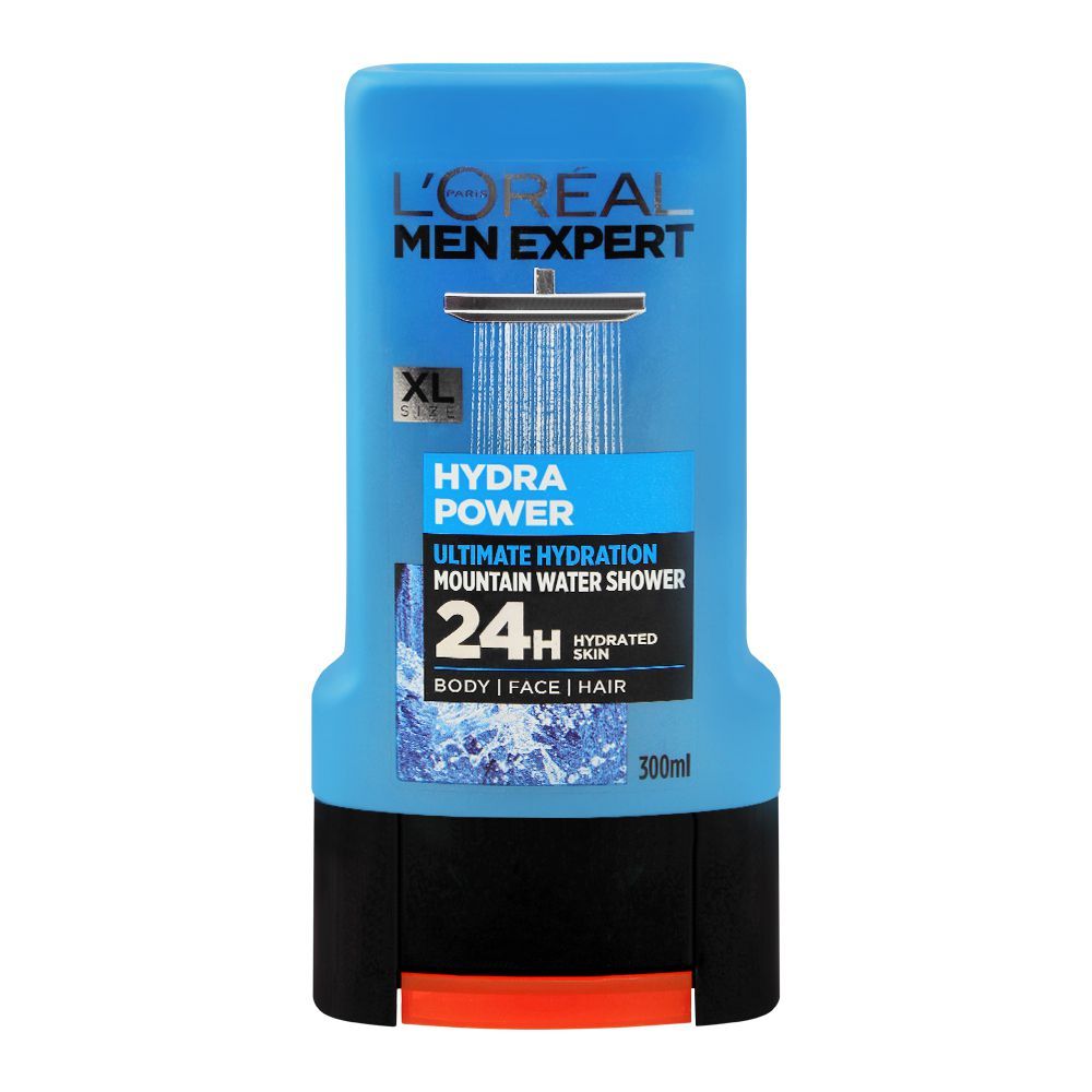 L'Oreal Paris Men Expert Hydra Power Body + Face + Hair Shower Gel, Ultimate Hydration Mountain Water, 300ml - Front View