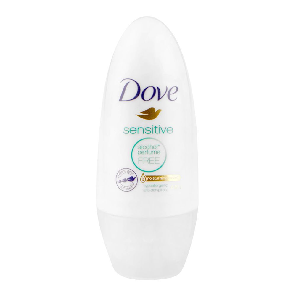 Dove Sensitive Anti-Perspirant Deodorant Roll On, Alcohol Perfume Free, 50ml - Front View