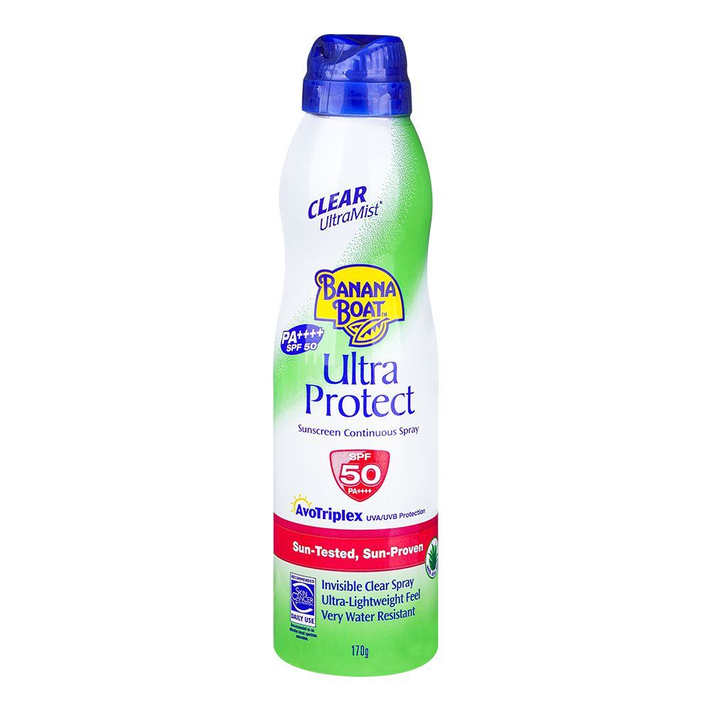 Banana Boats Ultra Protect Sunscreen Spray With SPF-50, Ultra Lightweight Feel, Water Resistant, 170g - Front View