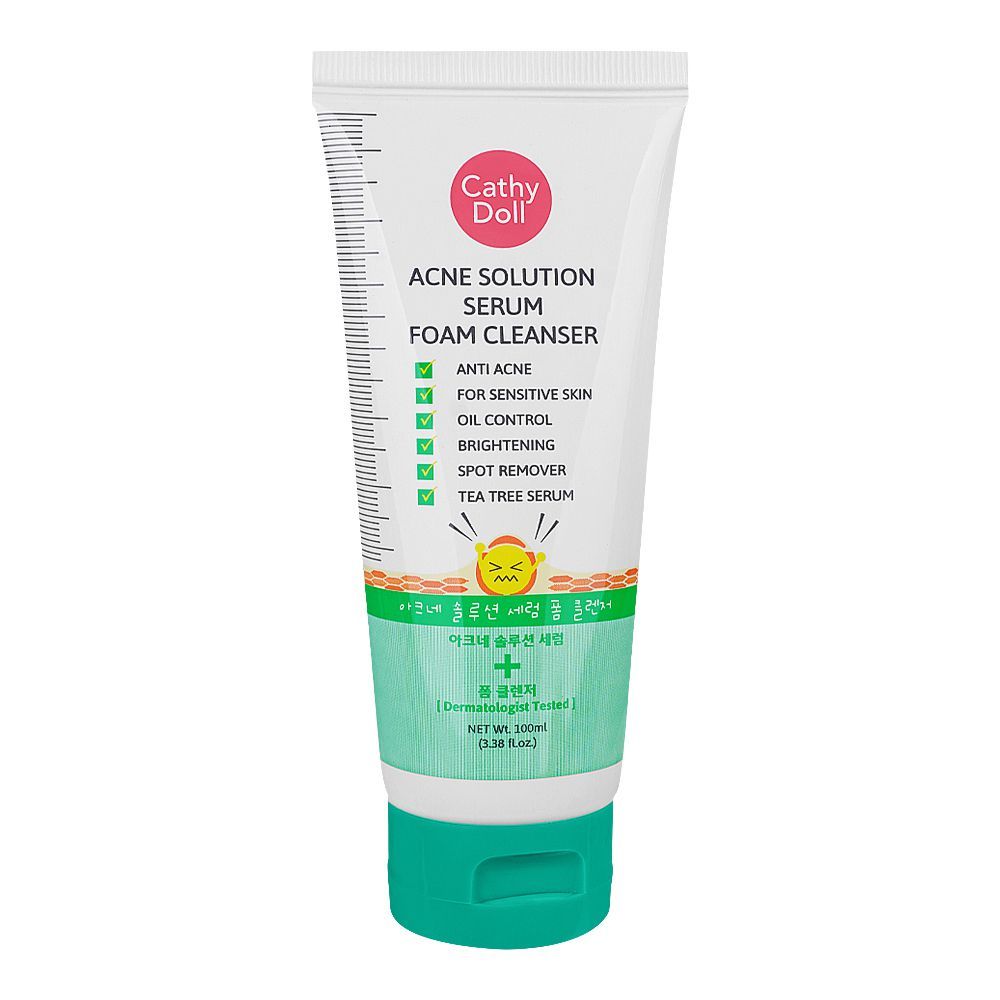 Cathy Doll Acne Solution Serum Foam Cleanser, Oil Control, Spot Remover, Tea Tree, For Sensitive Skin, 100ml - Front View