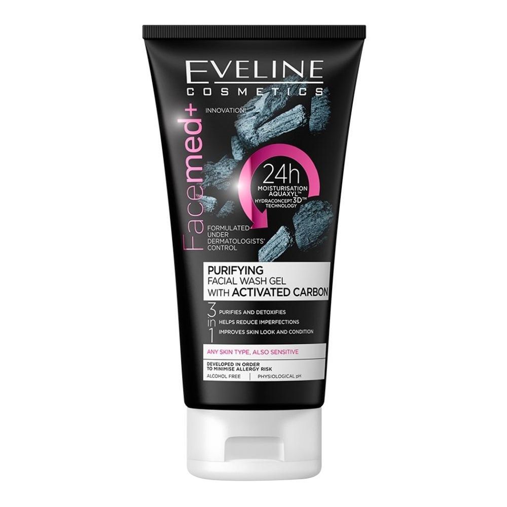 Eveline Facemed+ 3-In-1 Purifying Facial Wash Gel, With Activated Carbon, Alcohol Free, All Skin Types, 150ml - Front View