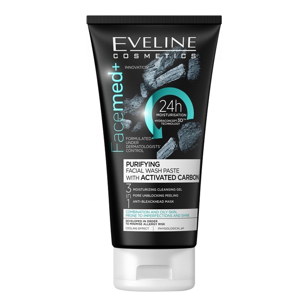 Eveline Facemed+ 3-In-1 Purifying Facial Wash Paste, With Activated Carbon 150ml - Front View