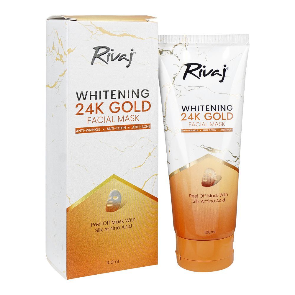 Rivaj Whitening 24k Gold Peel Off Facial Mask With Silk Amino Acid, Anti-Wrinkle, Acne & Toxin, 100ml - Front View