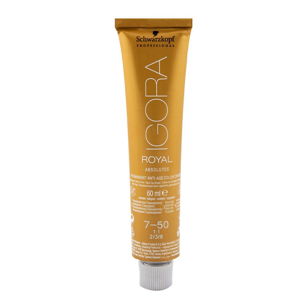 Schwarzkopf Igora Royal Absolutes Hair Color 7-50 Medium Blonde Gold Natural - Front View