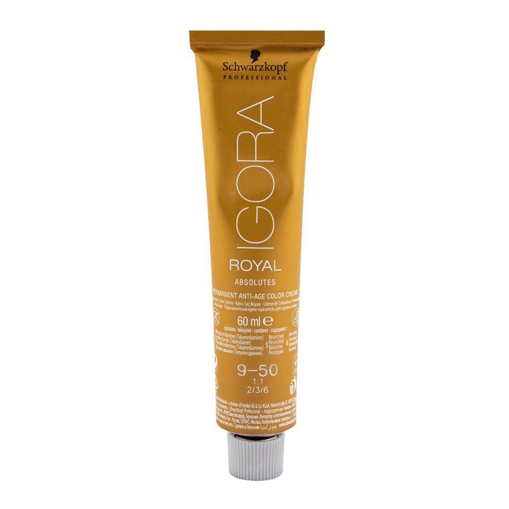 Schwarzkopf Igora Royal Absolutes Hair Color 9-50 Extra Light Blonde Gold Natural - Front View