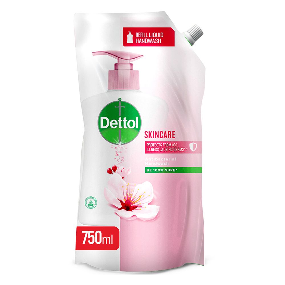 Dettol Skincare Antibacterial Liquid Hand Wash, Refill Pouch, 750ml - Front View