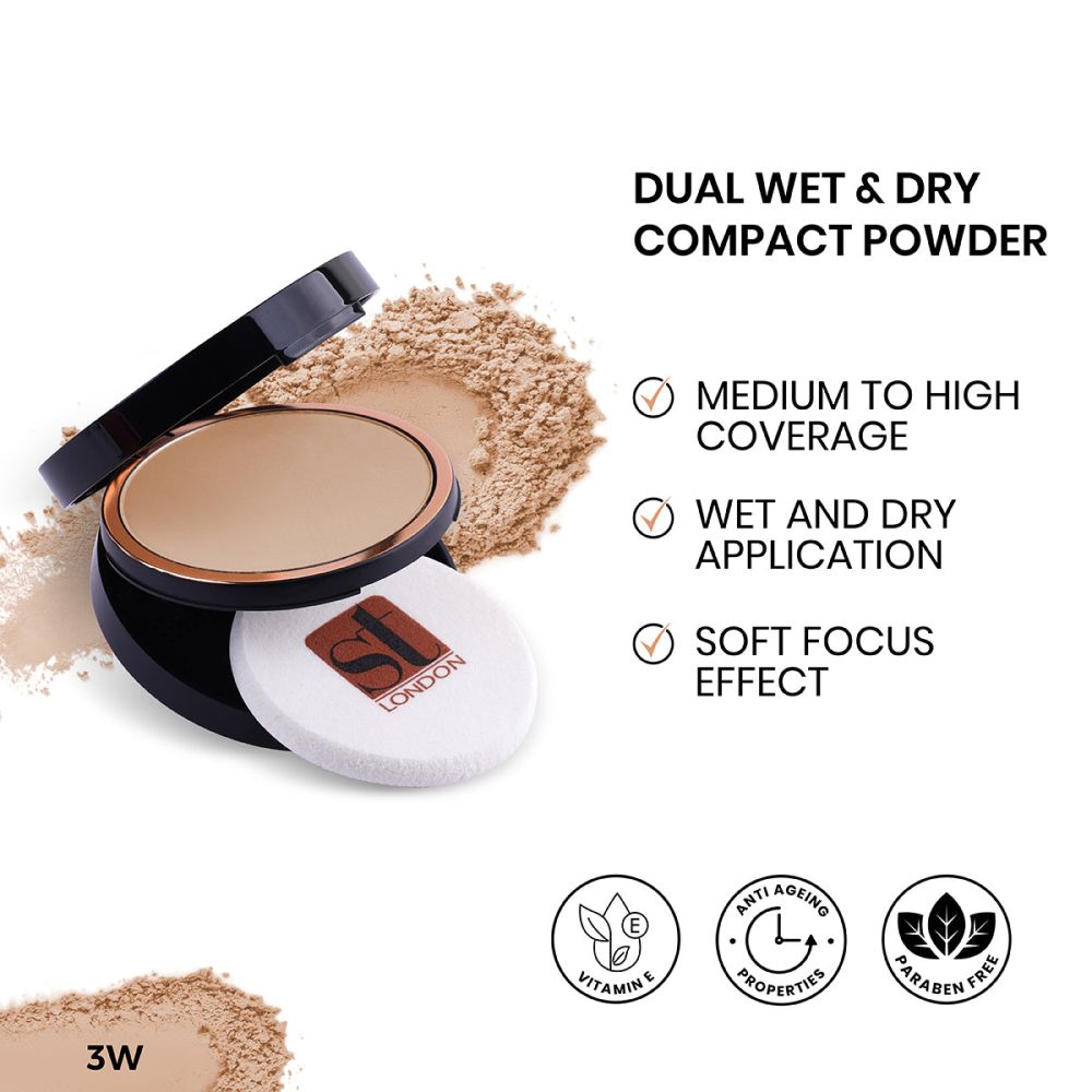 ST London Dual Wet & Dry Compact Powder, Twin Cake, 3W, Paraben Free, With Vitamin E - Front View
