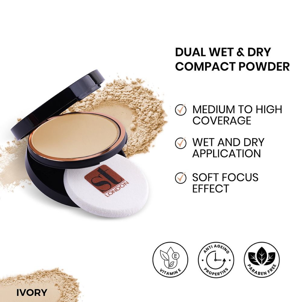 ST London Dual Wet & Dry Compact Powder, Ivory, High Coverage, SPF 15, With Vitamin E - Front View