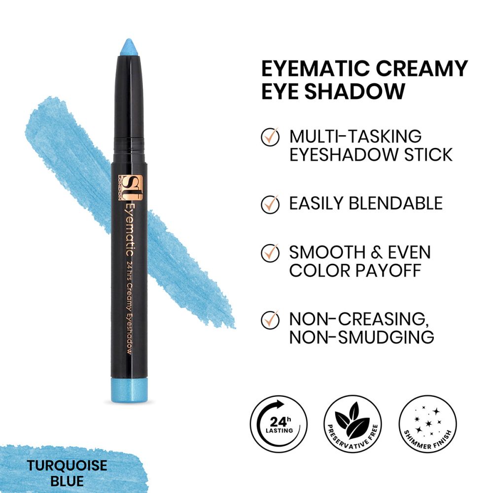 ST London Eyematic 24Hrs Creamy Eyeshadow, Turquoise Blue - Front View