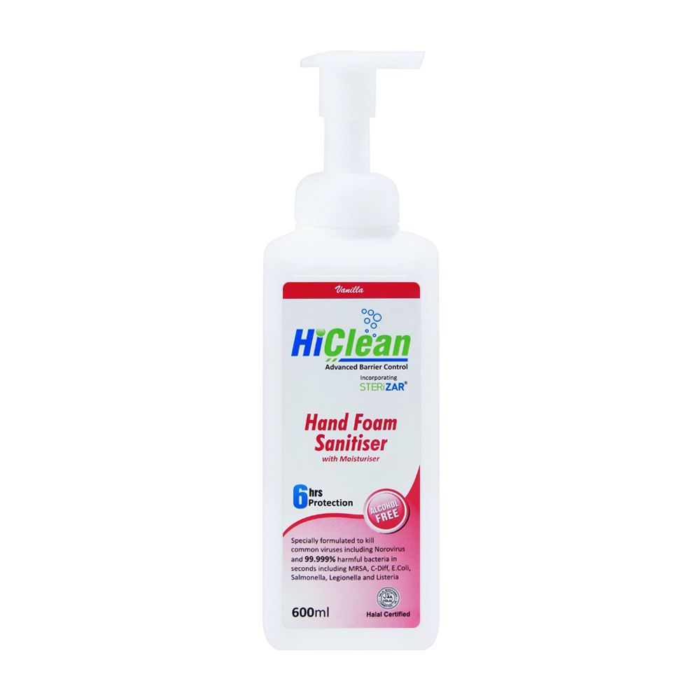 Hiclean Vanilla Hand Foam Sanitiser With Moisturiser, Alcohol Free, 600ml - Front View