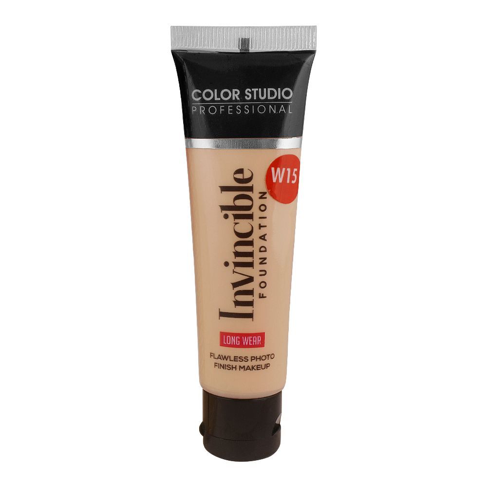Color Studio Flawless Photo Finish Makeup Invincible Foundation, Long Wear, Water Resistant, SPF 12, 30ml, W15 Honey - Front View