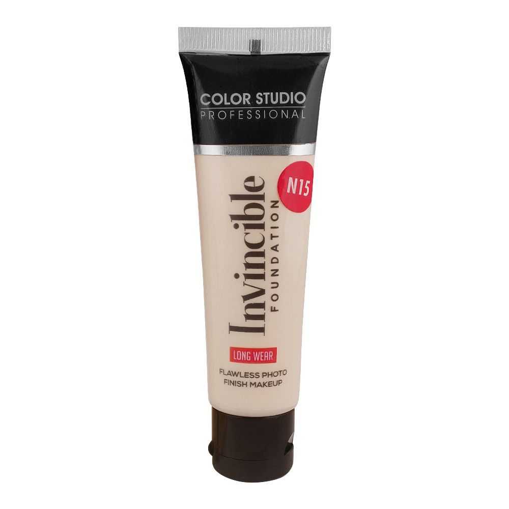 Color Studio Flawless Photo Finish Makeup Invincible Foundation, Long Wear, Water Resistant, SPF 12, 30ml, N15 Fair Ivory - Front View