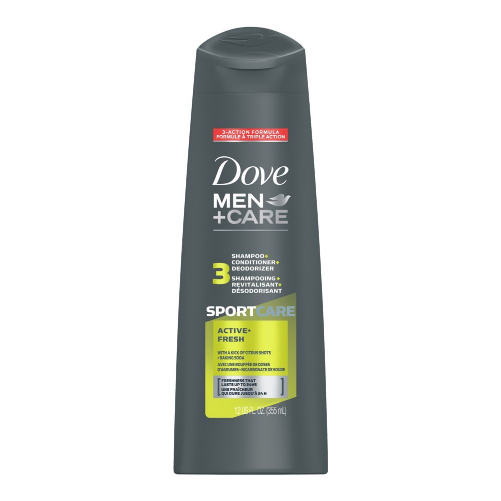 Dove Men+Care 3-In-1 Sport Care Active Fresh Shampoo + Conditioner + Deodorizer, 355ml - Front View