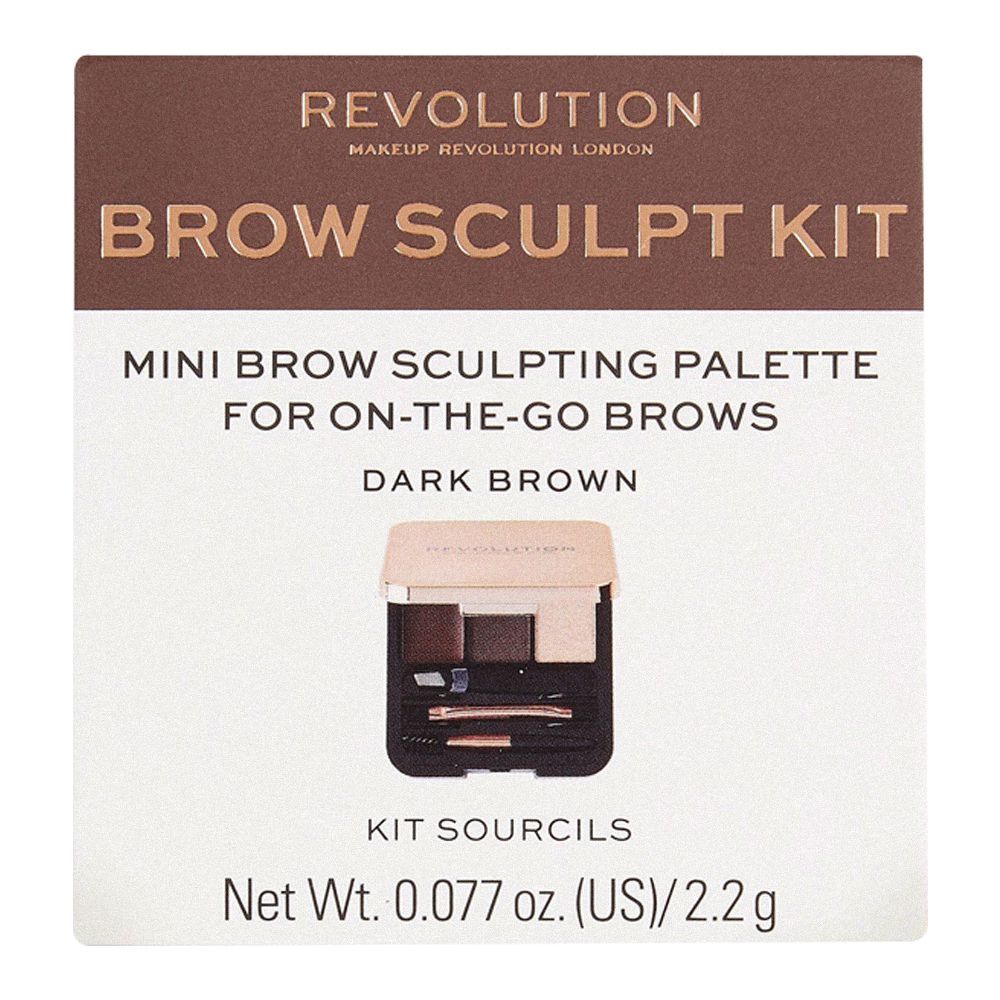 Makeup Revolution Brow Sculpt Kit, Dark Brown, 2.2g - Front View