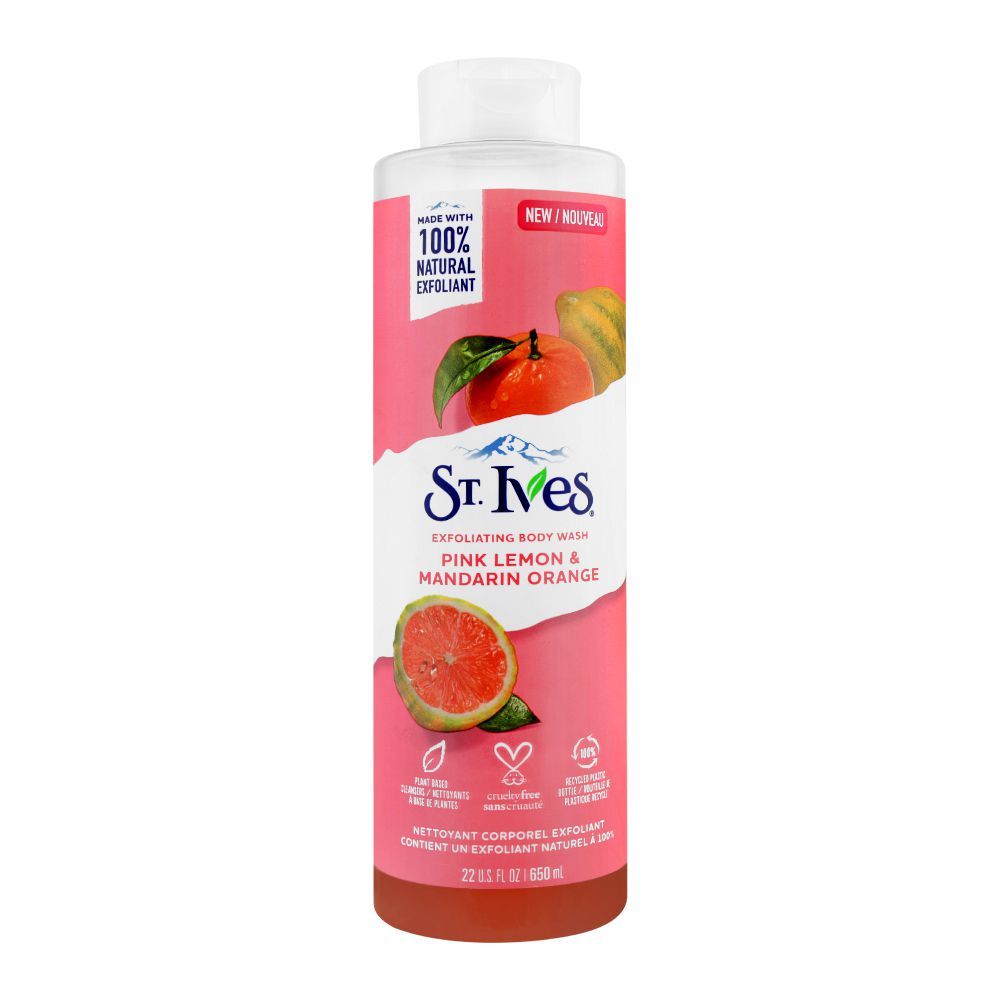 St. Ives Pink Lemon & Mandarin Orange Exfoliating Body Wash, 650ml - Front View