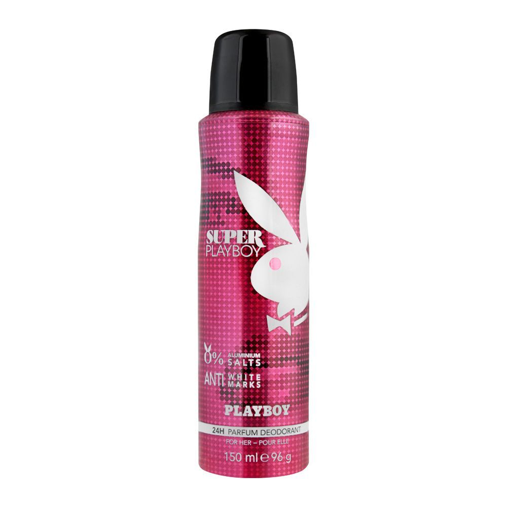 Playboy Super Playboy Anti-White Marks Deodorant Spray, For Women, 150ml - Front View