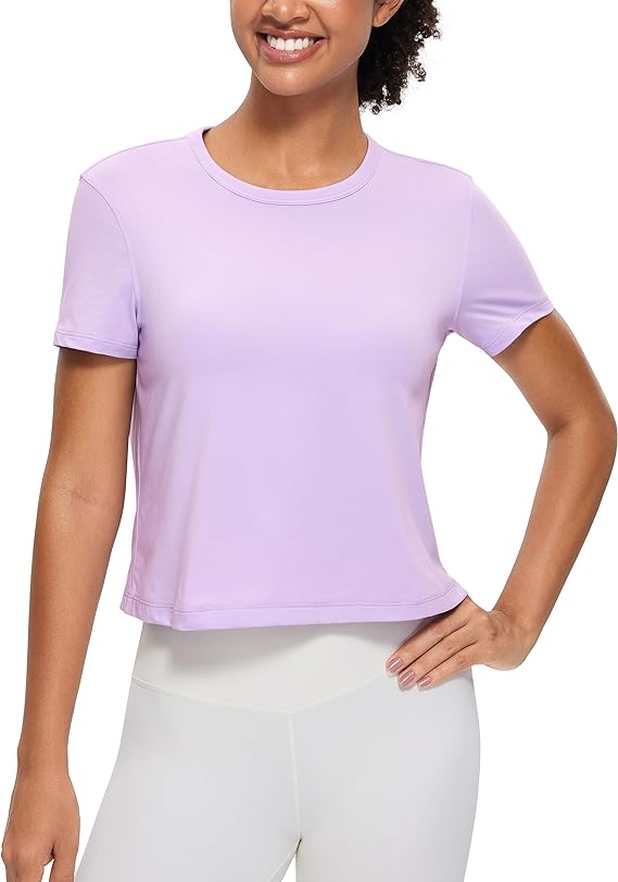 Women's Workout Crop Top T-Shirt Yoga Running Basic Tee Light Purple