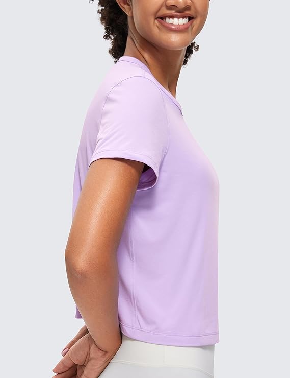 Women's Workout Crop Top T-Shirt Yoga Running Basic Tee Light Purple