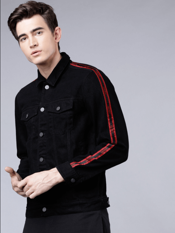 Black Denim Jacket Red Shirt Buy Black Men's Denim Jacket With Red