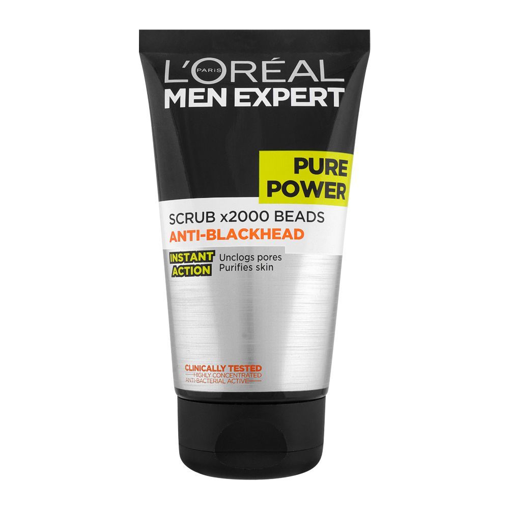 L'Oreal Paris Men Expert Pure Power Anti-Blackhead X2000 Beads Scrub, 150ml - Front View
