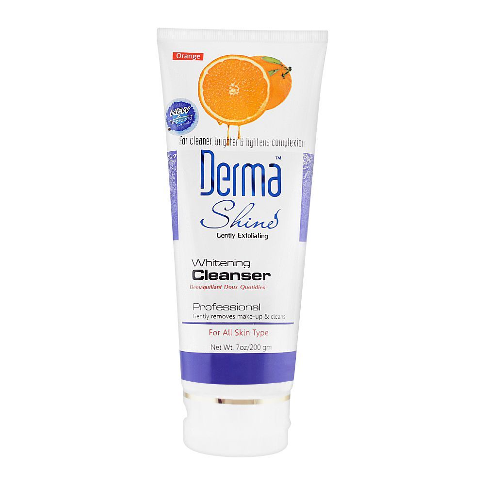 Derma Shine Gently Exfoliating Orange Whitening Cleanser, For All Skin Types, 200g - Front View